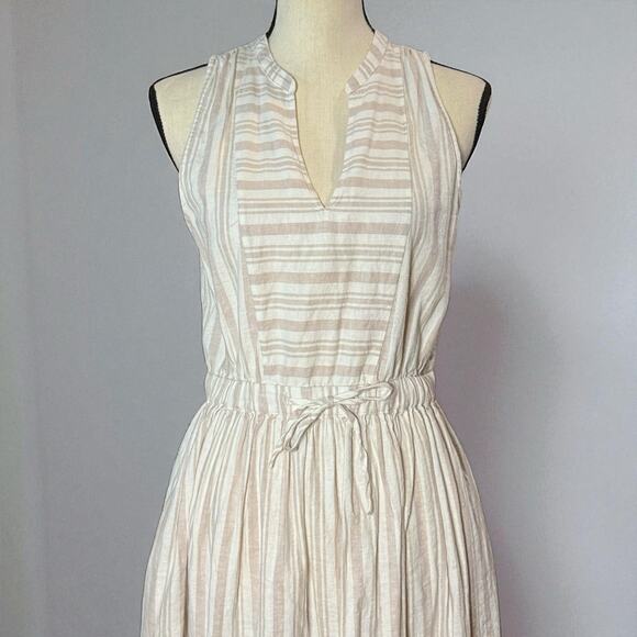 Splendid Livia Linen Blend Casual Summer Maxi Dress Fawn Cream Stripe Size Small - Picture 2 of 10